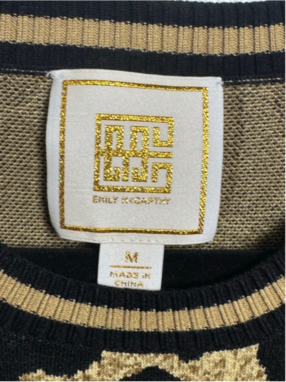 Emily McCarthy Julia Sweater Gold Black Lady Leopard Print Crew Neck Sweater M - Picture 9 of 11